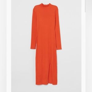 Orange Ribbed Knit Dress